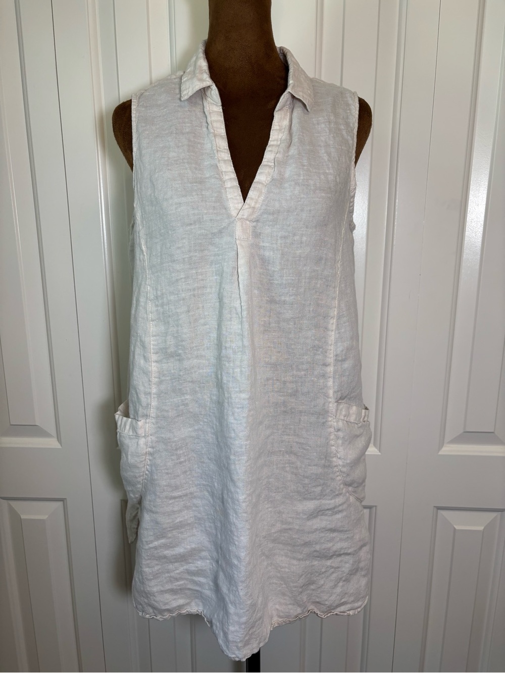 Sigrid Olsen Off-White 100% Linen Sleeveless Tunic Top Mini Dress Pockets M EUC - Picture 7 of 10
